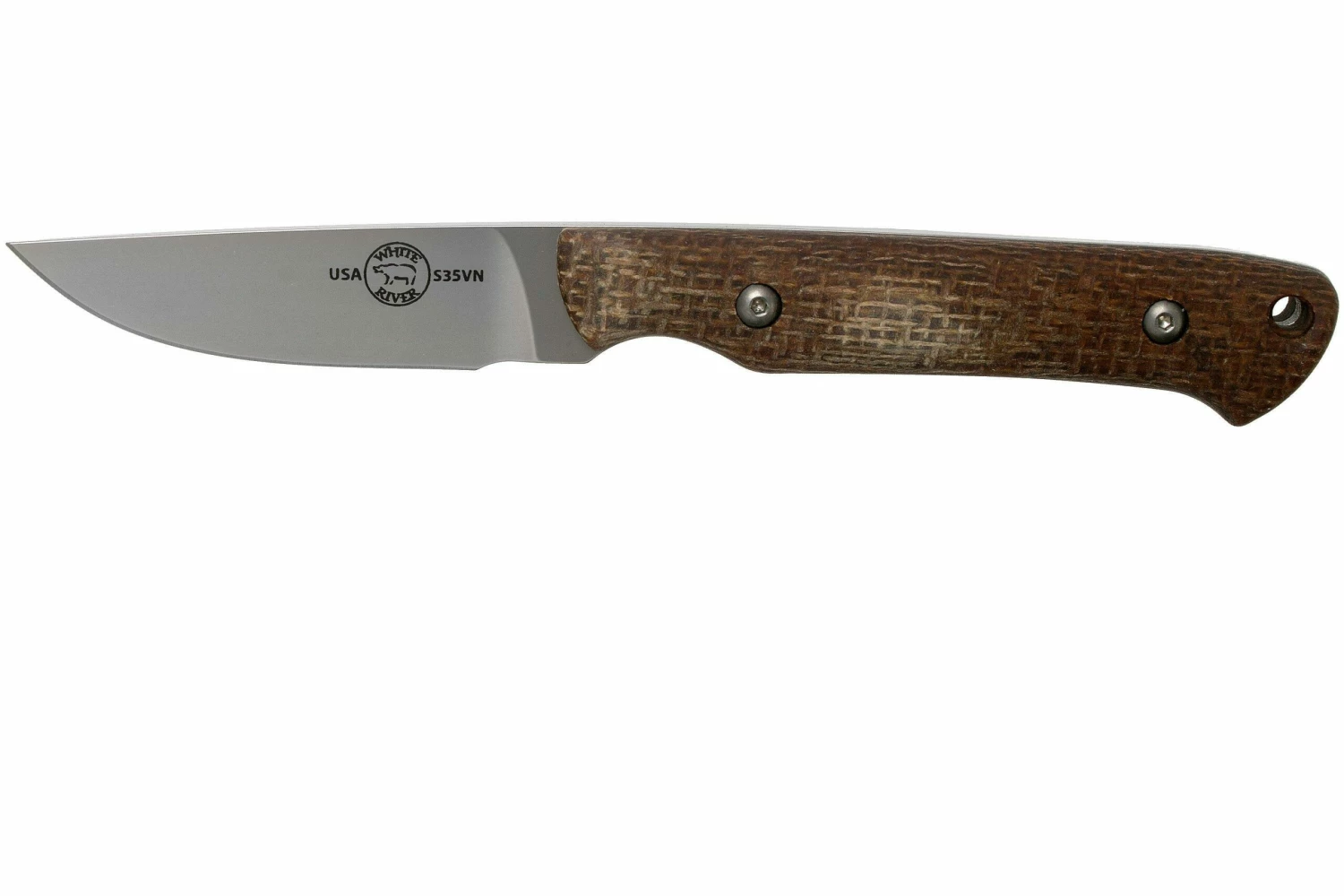 White River Knives Small Game Knife Natural Burlap Micarta Jagdmesser, Owen Baker Jr. Design 3 White River Knives Small Game Knife Natural Burlap Micarta Jagdmesser, Owen Baker Jr. Design